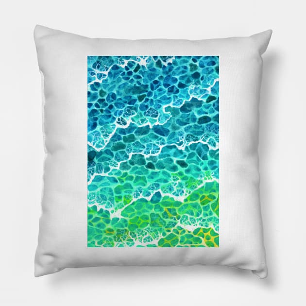 Tropical Waves Watercolour Pillow by MariaCameliaArt