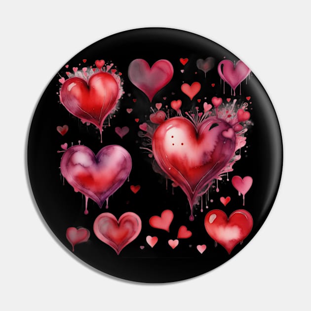 Valentine Romance: Blended Watercolor Hearts Pin by ImaginativeInkPOD