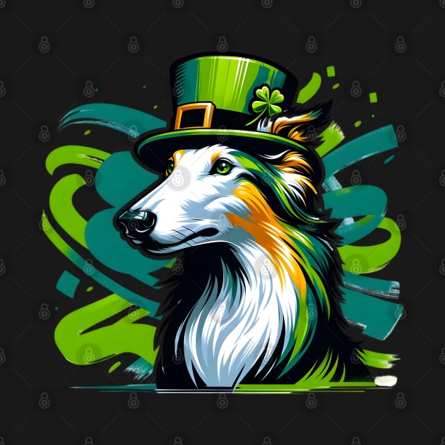 Borzoi Dog Celebrates Saint Patrick's Day Elegantly by ArtRUs