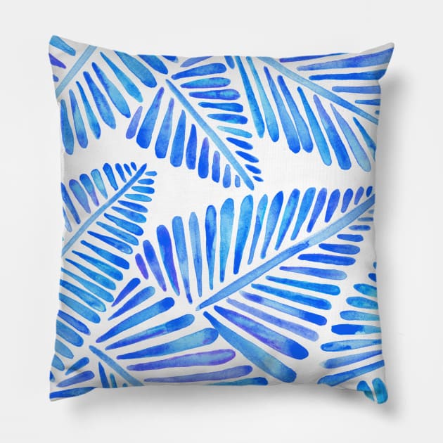 Blue Banana Leaves Pillow by CatCoq