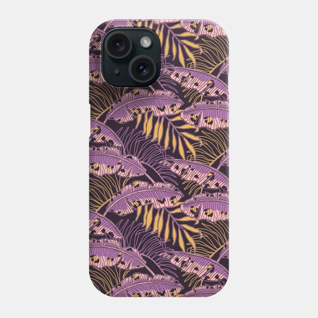 Purple Leopard Banana Leaves Phone Case by Carolina Díaz