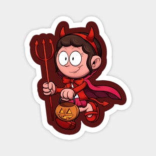 Kid In Devil Costume Trick Or Treating Magnet