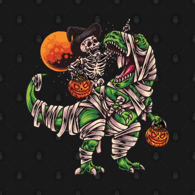 Halloween Skeleton Riding Dinosaur by the.happynista