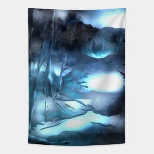 snow in a dark forest Tapestry