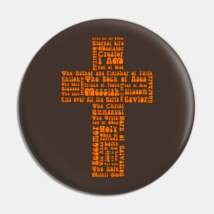 Funky Orange Retro Style names of Jesus Cross Pin