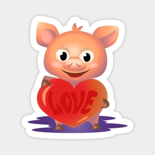 Cute pig hug big red heart with love Magnet