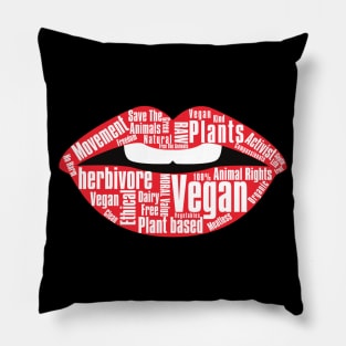 Vegan Movement Red Lips Word Collage Pillow