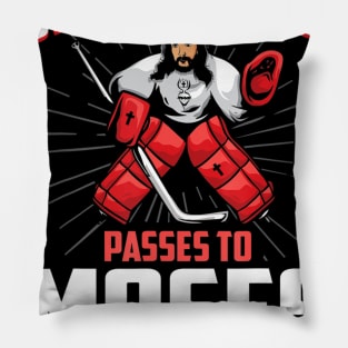 Jesus Saves Hockey Goalie Passes Moses Funny Religious Sport Pillow