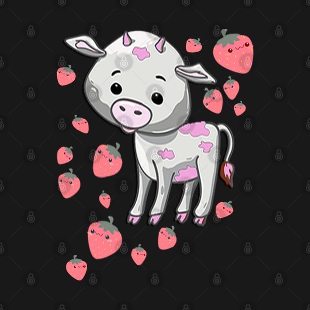 Strawberry Cow Kawaii Strawberry Pattern by tamdevo1