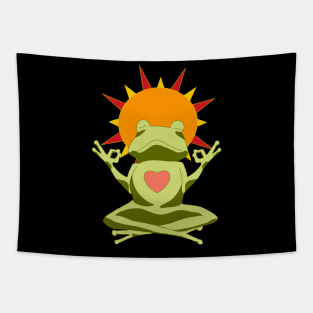 Frog Meditating under the Sun Tapestry