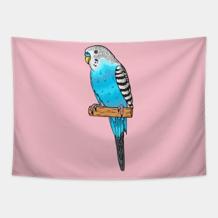 Blue budgerigar bird cartoon illustration Tapestry