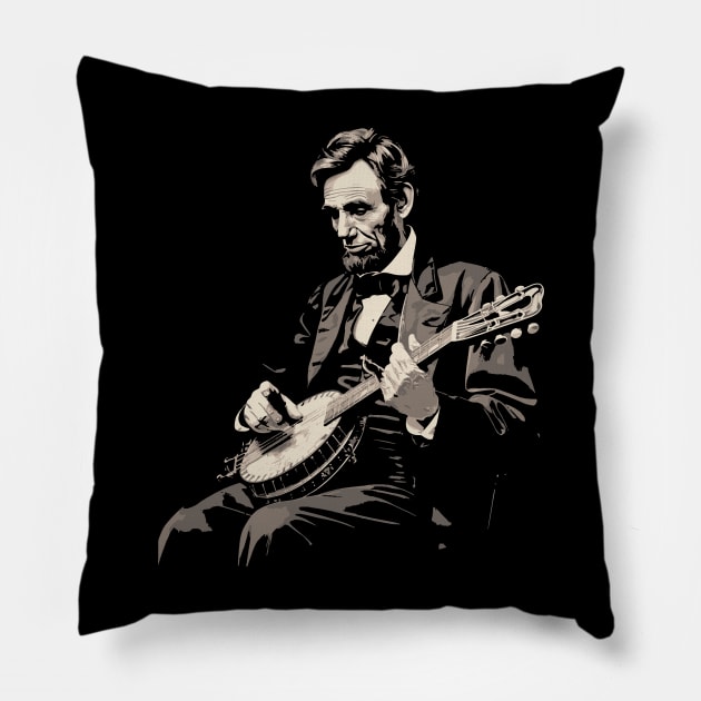 Abraham Lincoln Banjo Player Funny Founding Fathers Pillow by robotbasecamp