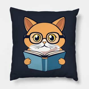 Orange cat with blue book Pillow