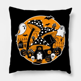 Mushroom Halloween Spooky Fairy House Pillow