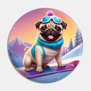 Pug Dog on Snowboard Pin