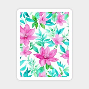 watercolor pink teal flower and leaf Magnet