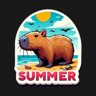 Cute summer capybara on the beach T-Shirt