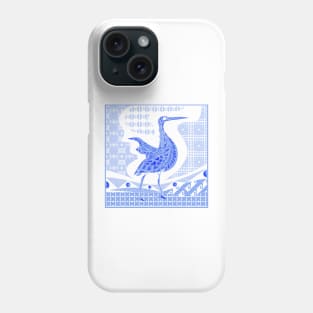 egret bird in talavera nest in mexican pattern art ecopop in blue light Phone Case