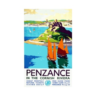 Penzance in the Cornish Riviera - Vintage British Travel Poster Art T-Shirt