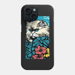 Persian Cat Vibrant Tropical Flower Tall Retro Vintage Digital Pop Art Portrait 3 Phone Case