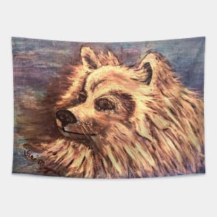 American Eskimo Dog Blue Backdrop Tapestry