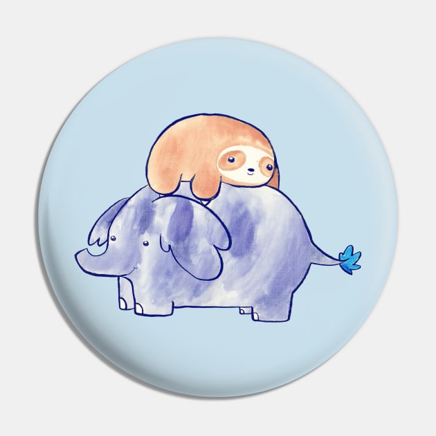 Little Sloth and Elephant Watercolor Pin by saradaboru