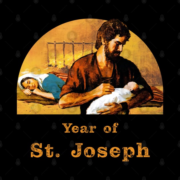 St. Joseph holds baby Jesus while Our Lady sleeps. Year of St. Joseph. by Brasilia Catholic