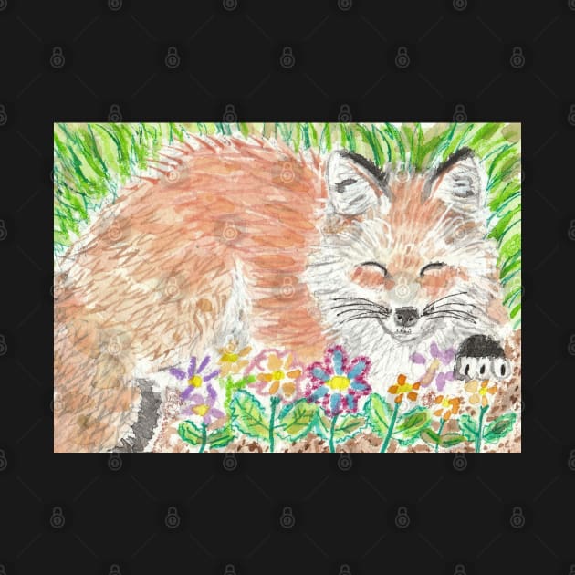 Cute  fox in the  flowers by SamsArtworks