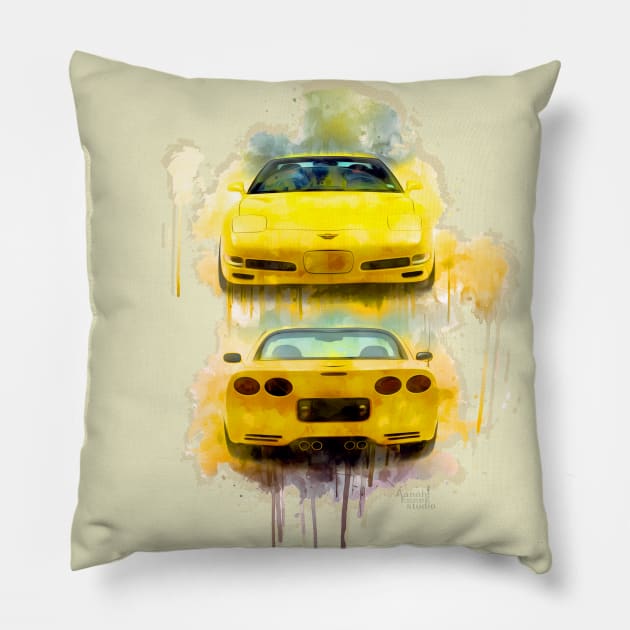 Chevrolet Corvette Z06 colorbomb yellow Pillow by AaaahEeeekStudio