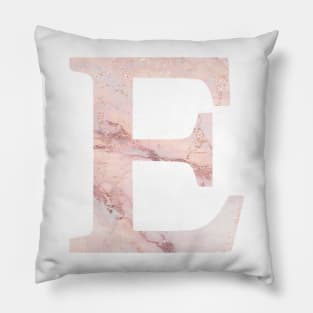 The Letter E Pink Marble Metallic Pillow