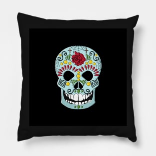 Blue Day of the Dead Sugar Skull Pillow