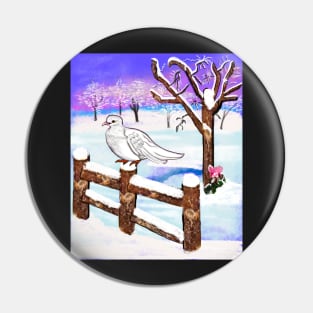 Snow dove of Peace - white dove in tranquil winter scenery Pin