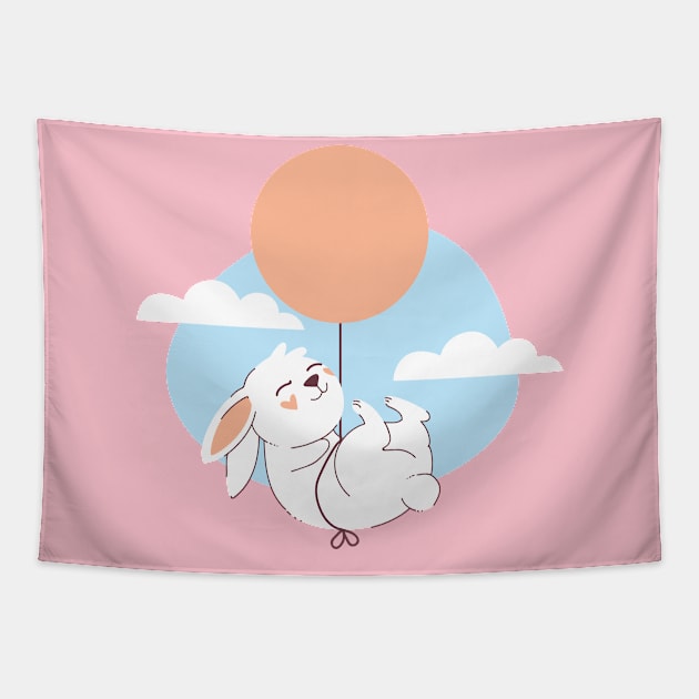 Playful rabbit with a balloon Tapestry by peace and love