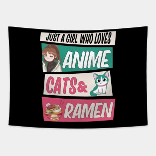 Just A Girl Who Loves Anime Cats and Ramen Japan Anime Tapestry