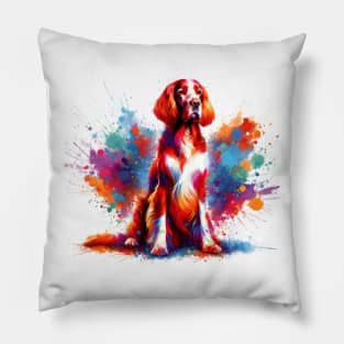 Colorful Irish Red and White Setter Artwork Pillow