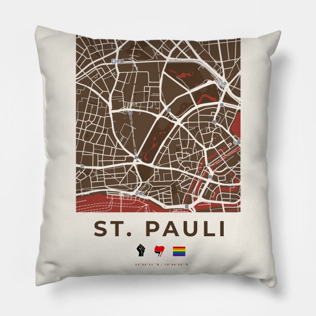 St. Pauli - Hamburg - Street Map Pillow by guayguay