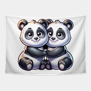 Pandas hugging. Tapestry
