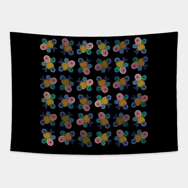 Bright Spiral Floral Cross  Pattern Tapestry by Kanika Behari Studio