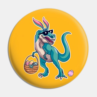 T Rex Easter Bunny With Eggs Basket Funny Dinosaur Boys Kids Pin