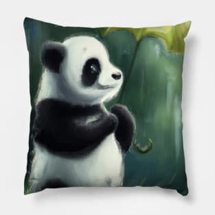 Panda with Leaf Umbrella Pillow