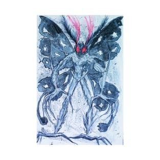 Creepy Mothman Mixed Media Drawing T-Shirt