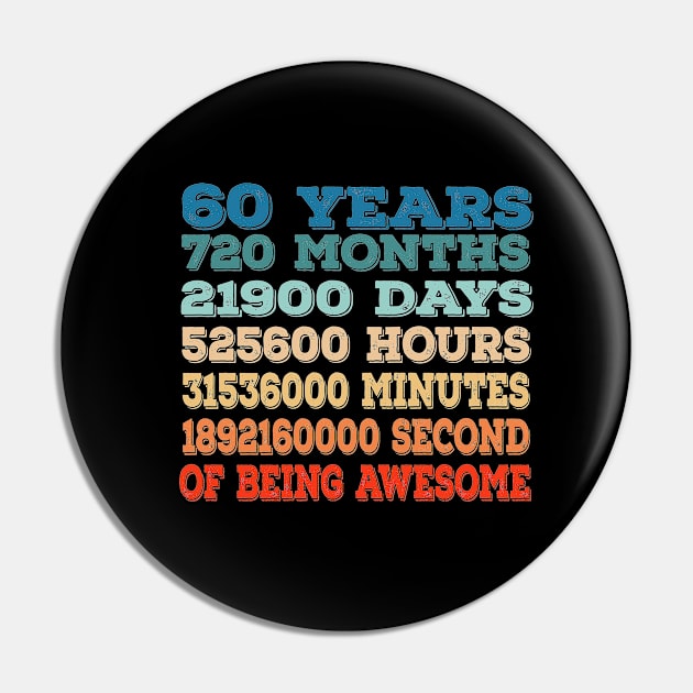 60 Years Old 60th Birthday Vintage Retro T Shirt 720 Months Pin by parody