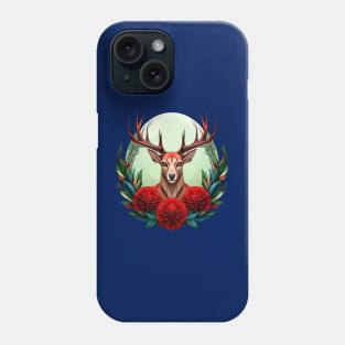 Ohio White Tailed Deer Surrounded By Red Carnations Tattoo Art Phone Case