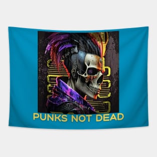 Punks Not Dead (skull wearing punk hair) Tapestry