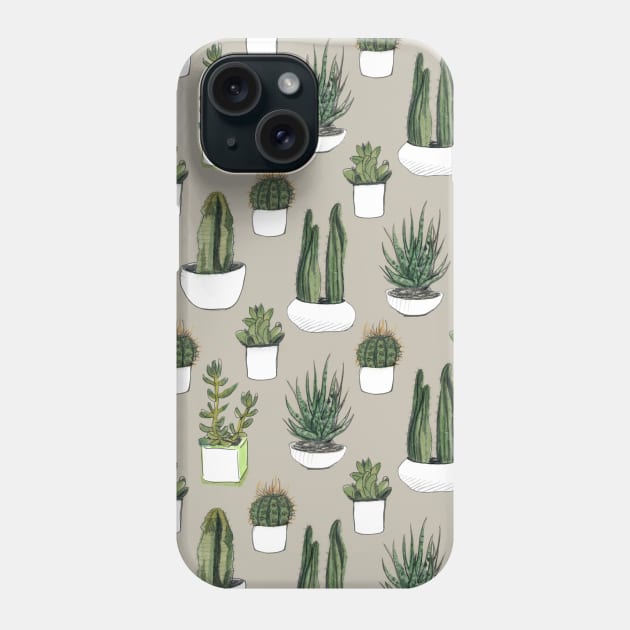 Watercolour Cacti & Succulents – Beige Phone Case by crumpetsandcrabsticks