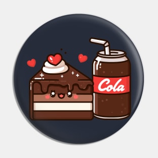 Kawaii Chocolate Cake and Cola Drink Kawaii Cute Food Illustration | cutesy Design Pin