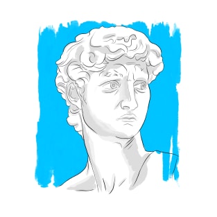 Classical Marble Bust Style Illustration – Blue Background T-Shirt
