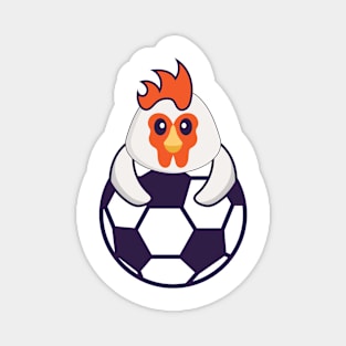 Cute chicken playing soccer. Magnet