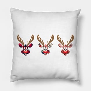 Christmas Tartan Reindeer Smiling Rudolph Pillow