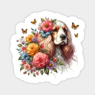 An English cocker spaniel with beautiful colorful flowers Magnet